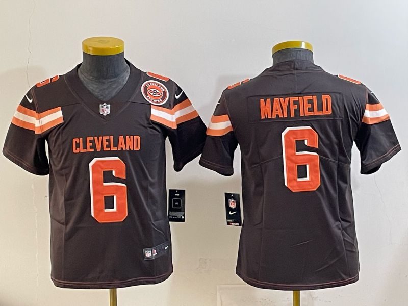 Youth 2025 Nike Cleveland Browns #6 Mayfiels brown Retro Limited NFL Jersey style 03